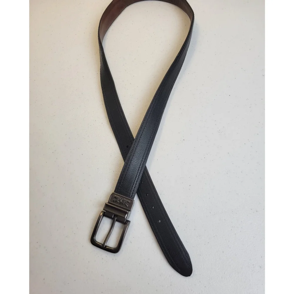 Dominica Rep. Cowboy Western‎ Belt Black Faux Leather Reversible Men's 33/36